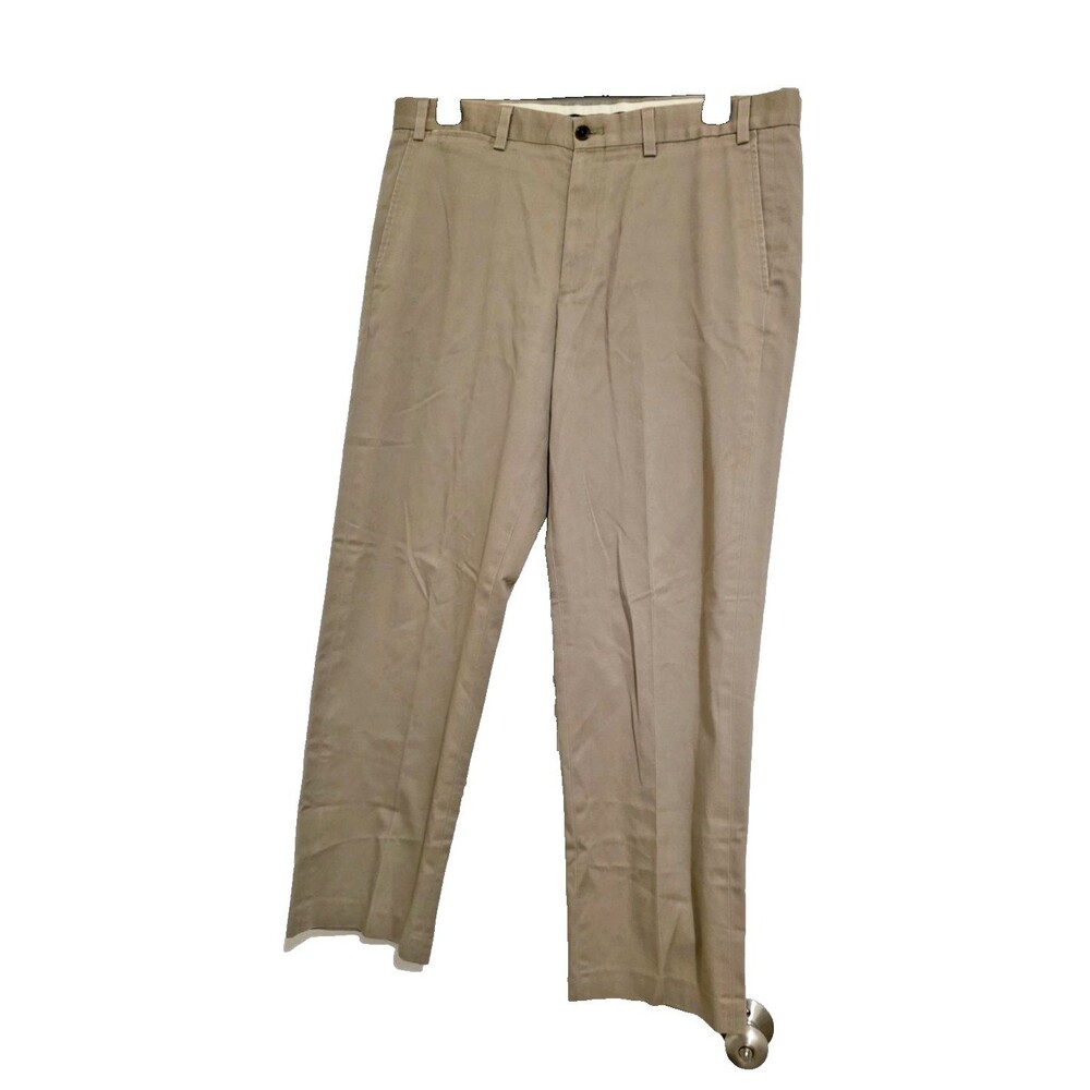Eddie Bauer 38x32 Chino Pants Flat Front Wrinkle Free Khaki Straight Leg